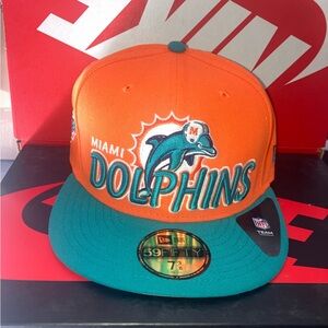 NWT Miami Dolphins 7 3/8 Fitted Hat New Era NFL